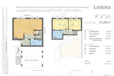 Rzut - Mieszkanie na sprzedaż 3 pokoje o powierzchni 72,88 m² - numer P1 w Łódzka