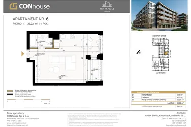 Rzut - Mieszkanie na sprzedaż 1 pokój o powierzchni 39,02 m² - numer 6 w Młynowa II Premium