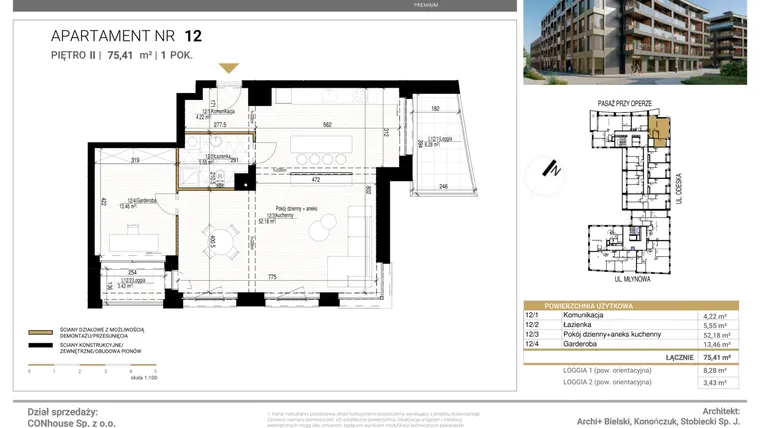 Rzut - Mieszkanie na sprzedaż 2 pokoje o powierzchni 75,41 m² - numer 12 w Młynowa II Premium