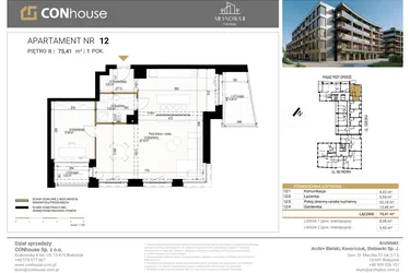 Rzut - Mieszkanie na sprzedaż 2 pokoje o powierzchni 75,41 m² - numer 12 w Młynowa II Premium