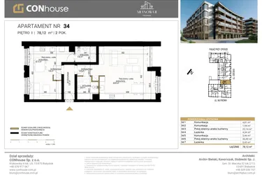 Rzut - Mieszkanie na sprzedaż 2 pokoje o powierzchni 78,12 m² - numer 34 w Młynowa II Premium