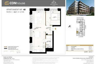 Rzut - Mieszkanie na sprzedaż 2 pokoje o powierzchni 48,67 m² - numer 40 w Młynowa II Premium