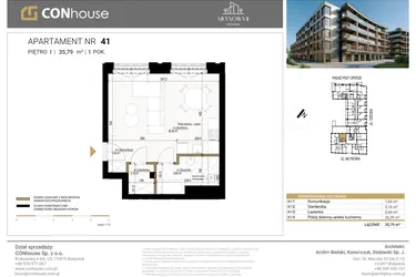 Rzut - Mieszkanie na sprzedaż 1 pokój o powierzchni 35,79 m² - numer 41 w Młynowa II Premium