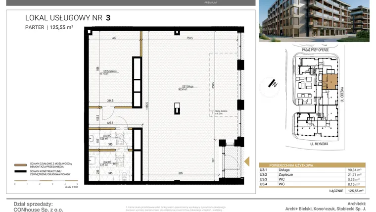 Rzut - Lokal użytkowy na sprzedaż 1 pokój o powierzchni 125,55 m² - numer U3 w Młynowa II Premium