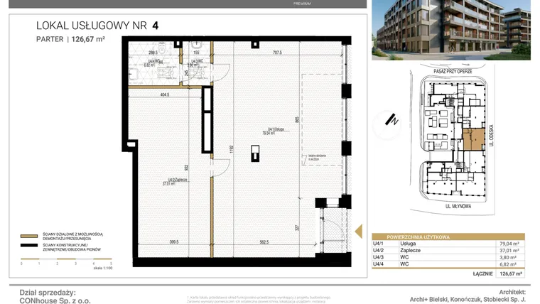 Rzut - Lokal użytkowy na sprzedaż 1 pokój o powierzchni 126,67 m² - numer U4 w Młynowa II Premium