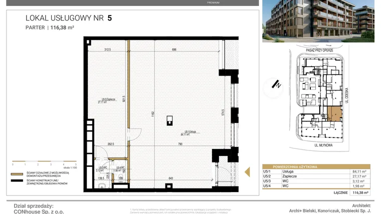 Rzut - Lokal użytkowy na sprzedaż 1 pokój o powierzchni 116,38 m² - numer U5 w Młynowa II Premium