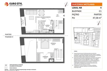 Rzut - Mieszkanie na sprzedaż 2 pokoje o powierzchni 47,58 m² - numer 4 w Zajezdnia Motława bud. C1