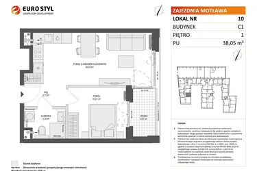 Rzut - Mieszkanie na sprzedaż 2 pokoje o powierzchni 38,05 m² - numer 10 w Zajezdnia Motława bud. C1