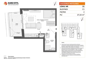 Rzut - Mieszkanie na sprzedaż 1 pokój o powierzchni 27,32 m² - numer 21 w Zajezdnia Motława bud. C1