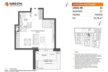 Rzut - Mieszkanie na sprzedaż 1 pokój o powierzchni 33,78 m² - numer 51 w Zajezdnia Motława bud. C1