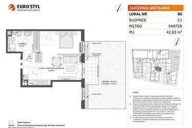 Rzut - Mieszkanie na sprzedaż 1 pokój o powierzchni 42,83 m² - numer 86 w Zajezdnia Motława bud. C1