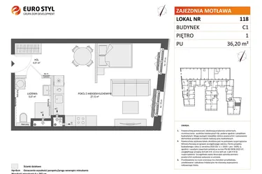 Rzut - Mieszkanie na sprzedaż 1 pokój o powierzchni 36,2 m² - numer 118 w Zajezdnia Motława bud. C1