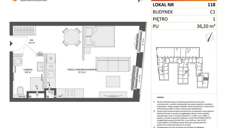 Rzut - Mieszkanie na sprzedaż 1 pokój o powierzchni 36,2 m² - numer 118 w Zajezdnia Motława bud. C1