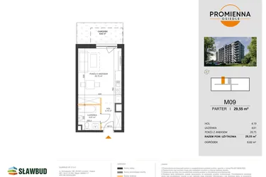Rzut - Mieszkanie na sprzedaż 1 pokój o powierzchni 29,55 m² - numer 9 w Osiedle Promienna