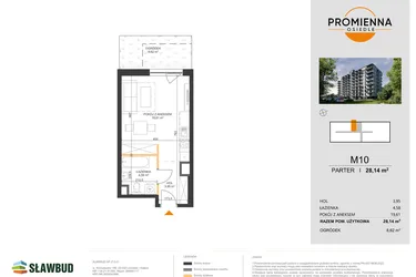 Rzut - Mieszkanie na sprzedaż 1 pokój o powierzchni 28,14 m² - numer 10 w Osiedle Promienna