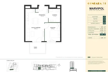 Rzut - Mieszkanie na sprzedaż 2 pokoje o powierzchni 41,82 m² - numer B003 w CONRADA 28