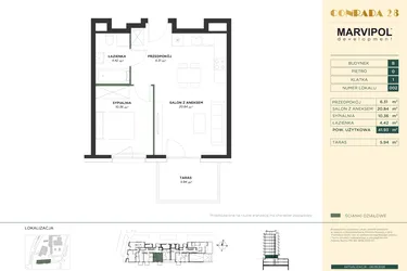 Rzut - Mieszkanie na sprzedaż 2 pokoje o powierzchni 41,93 m² - numer B002 w CONRADA 28