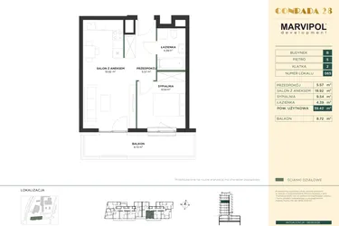 Rzut - Mieszkanie na sprzedaż 2 pokoje o powierzchni 39,42 m² - numer B065 w CONRADA 28