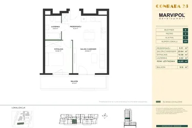 Rzut - Mieszkanie na sprzedaż 2 pokoje o powierzchni 41,93 m² - numer B011 w CONRADA 28