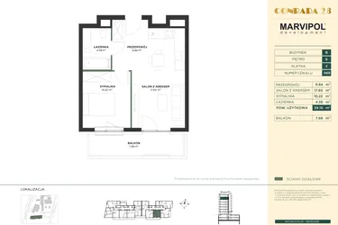 Rzut - Mieszkanie na sprzedaż 2 pokoje o powierzchni 39,1 m² - numer B069 w CONRADA 28
