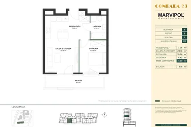 Rzut - Mieszkanie na sprzedaż 2 pokoje o powierzchni 41,99 m² - numer B017 w CONRADA 28