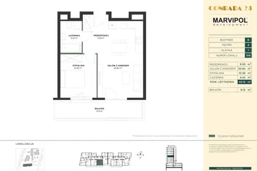 Rzut - Mieszkanie na sprzedaż 2 pokoje o powierzchni 42,12 m² - numer B016 w CONRADA 28