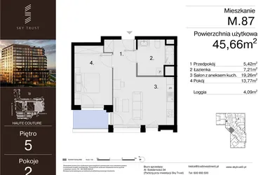 Rzut - Mieszkanie na sprzedaż 2 pokoje o powierzchni 45,66 m² - numer M.87 w Sky Trust etap III