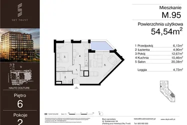 Rzut - Mieszkanie na sprzedaż 2 pokoje o powierzchni 54,54 m² - numer M.95 w Sky Trust etap III