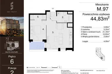 Rzut - Mieszkanie na sprzedaż 2 pokoje o powierzchni 44,83 m² - numer M.97 w Sky Trust etap III