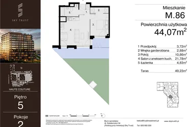Rzut - Mieszkanie na sprzedaż 2 pokoje o powierzchni 44,07 m² - numer M.86 w Sky Trust etap III