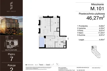 Rzut - Mieszkanie na sprzedaż 2 pokoje o powierzchni 46,27 m² - numer M.101 w Sky Trust etap III