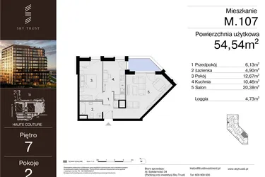 Rzut - Mieszkanie na sprzedaż 2 pokoje o powierzchni 54,54 m² - numer M.107 w Sky Trust etap III
