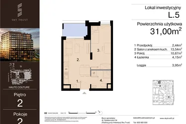 Rzut - Mieszkanie na sprzedaż 2 pokoje o powierzchni 31 m² - numer L.5 w Sky Trust etap III - apartamenty inwestycyjne 23% VAT