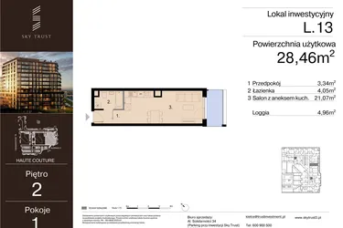 Rzut - Mieszkanie na sprzedaż 1 pokój o powierzchni 28,46 m² - numer L.13 w Sky Trust etap III - apartamenty inwestycyjne 23% VAT