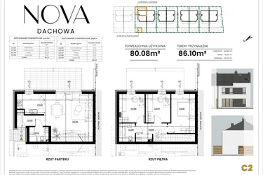 Rzut - Mieszkanie na sprzedaż 4 pokoje o powierzchni 80,08 m² - numer C2 w Nova Dachowa etap III