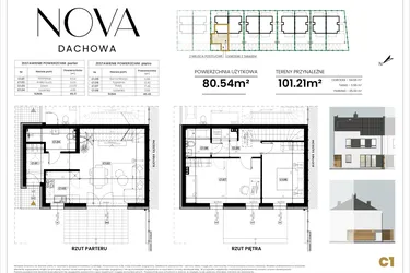 Rzut - Mieszkanie na sprzedaż 3 pokoje o powierzchni 80,54 m² - numer C1 w Nova Dachowa etap III