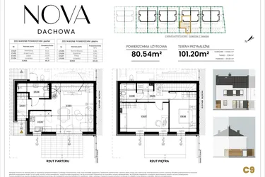 Rzut - Mieszkanie na sprzedaż 3 pokoje o powierzchni 80,54 m² - numer C9 w Nova Dachowa etap III