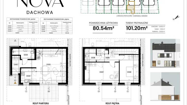 Rzut - Mieszkanie na sprzedaż 3 pokoje o powierzchni 80,54 m² - numer C9 w Nova Dachowa etap III