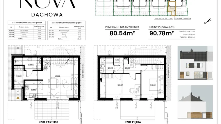 Rzut - Mieszkanie na sprzedaż 3 pokoje o powierzchni 80,54 m² - numer C13 w Nova Dachowa etap III