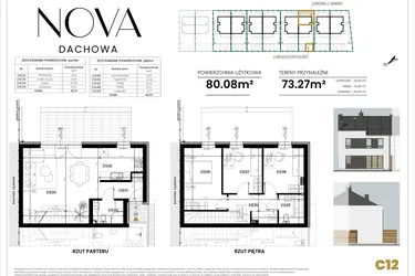 Rzut - Mieszkanie na sprzedaż 4 pokoje o powierzchni 80,08 m² - numer C12 w Nova Dachowa etap III