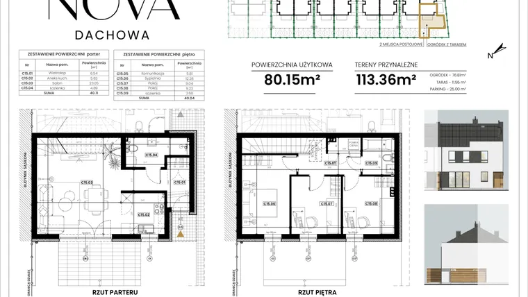 Rzut - Mieszkanie na sprzedaż 4 pokoje o powierzchni 80,15 m² - numer C15 w Nova Dachowa etap III