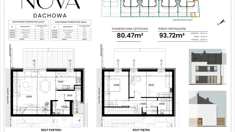 Rzut - Mieszkanie na sprzedaż 3 pokoje o powierzchni 80,47 m² - numer C16 w Nova Dachowa etap III