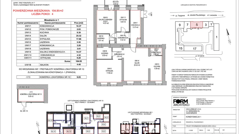 Rzut - Mieszkanie na sprzedaż 4 pokoje o powierzchni 104,85 m² - numer 1 w Piłsudskiego 5