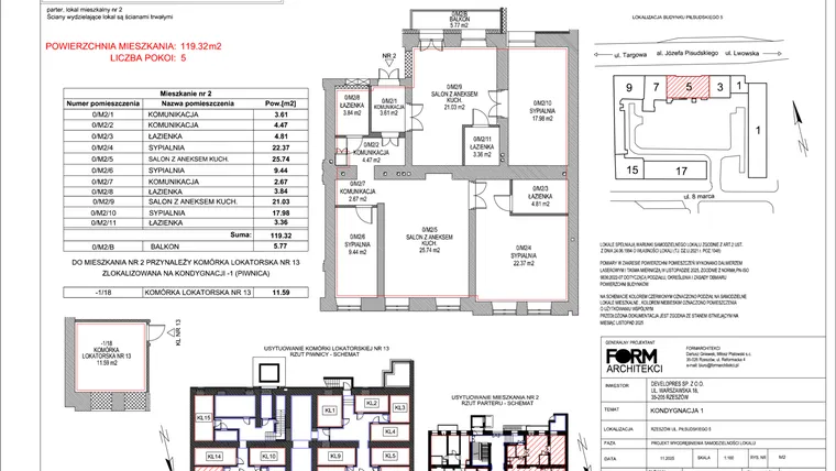 Rzut - Mieszkanie na sprzedaż 5 pokoi o powierzchni 119,32 m² - numer 2 w Piłsudskiego 5