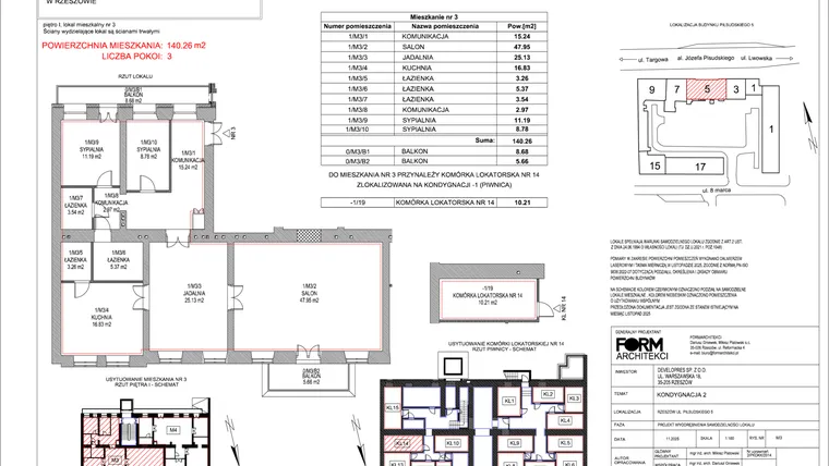 Rzut - Mieszkanie na sprzedaż 4 pokoje o powierzchni 140,26 m² - numer 3 w Piłsudskiego 5