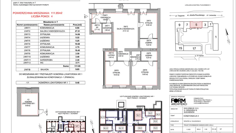 Rzut - Mieszkanie na sprzedaż 4 pokoje o powierzchni 111,95 m² - numer 7 w Piłsudskiego 5