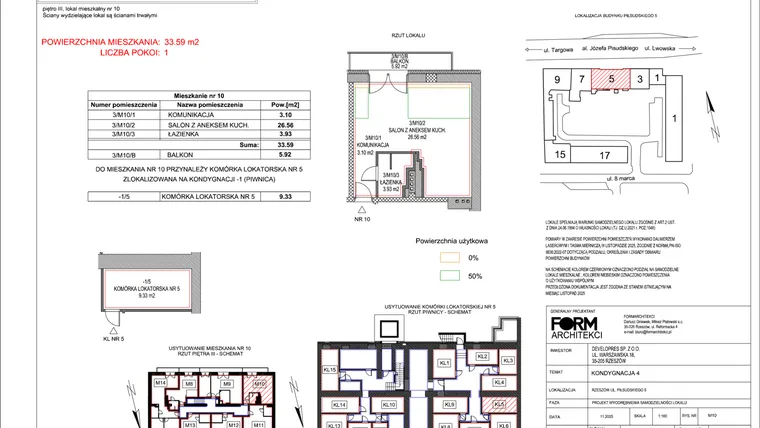 Rzut - Mieszkanie na sprzedaż 1 pokój o powierzchni 33,59 m² - numer 10 w Piłsudskiego 5