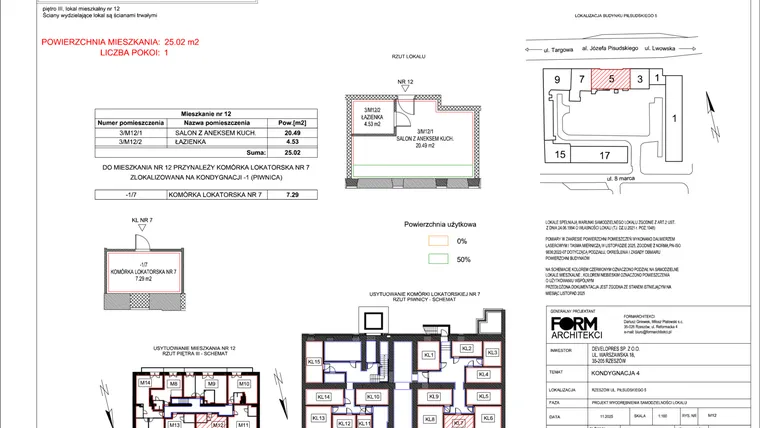 Rzut - Mieszkanie na sprzedaż 1 pokój o powierzchni 25,02 m² - numer 12 w Piłsudskiego 5