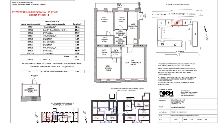 Rzut - Mieszkanie na sprzedaż 4 pokoje o powierzchni 95,77 m² - numer 5 w Piłsudskiego 5