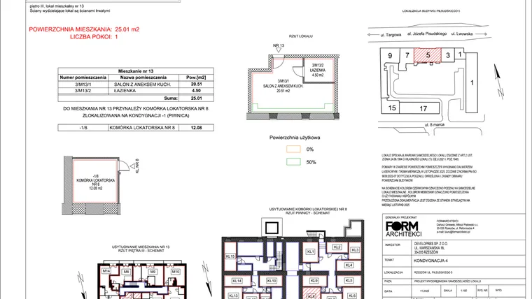 Rzut - Mieszkanie na sprzedaż 1 pokój o powierzchni 25,01 m² - numer 13 w Piłsudskiego 5
